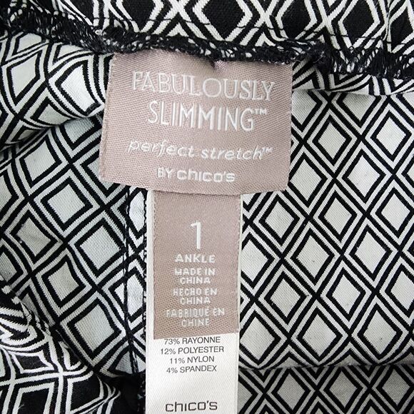 Chicos Fabulously Slimming Ankle Pants Women Size 1 US 8 Pull On Geometric Black - Picture 7 of 12